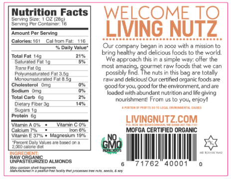 Organic raw unpasteurized almonds in bulk sizes