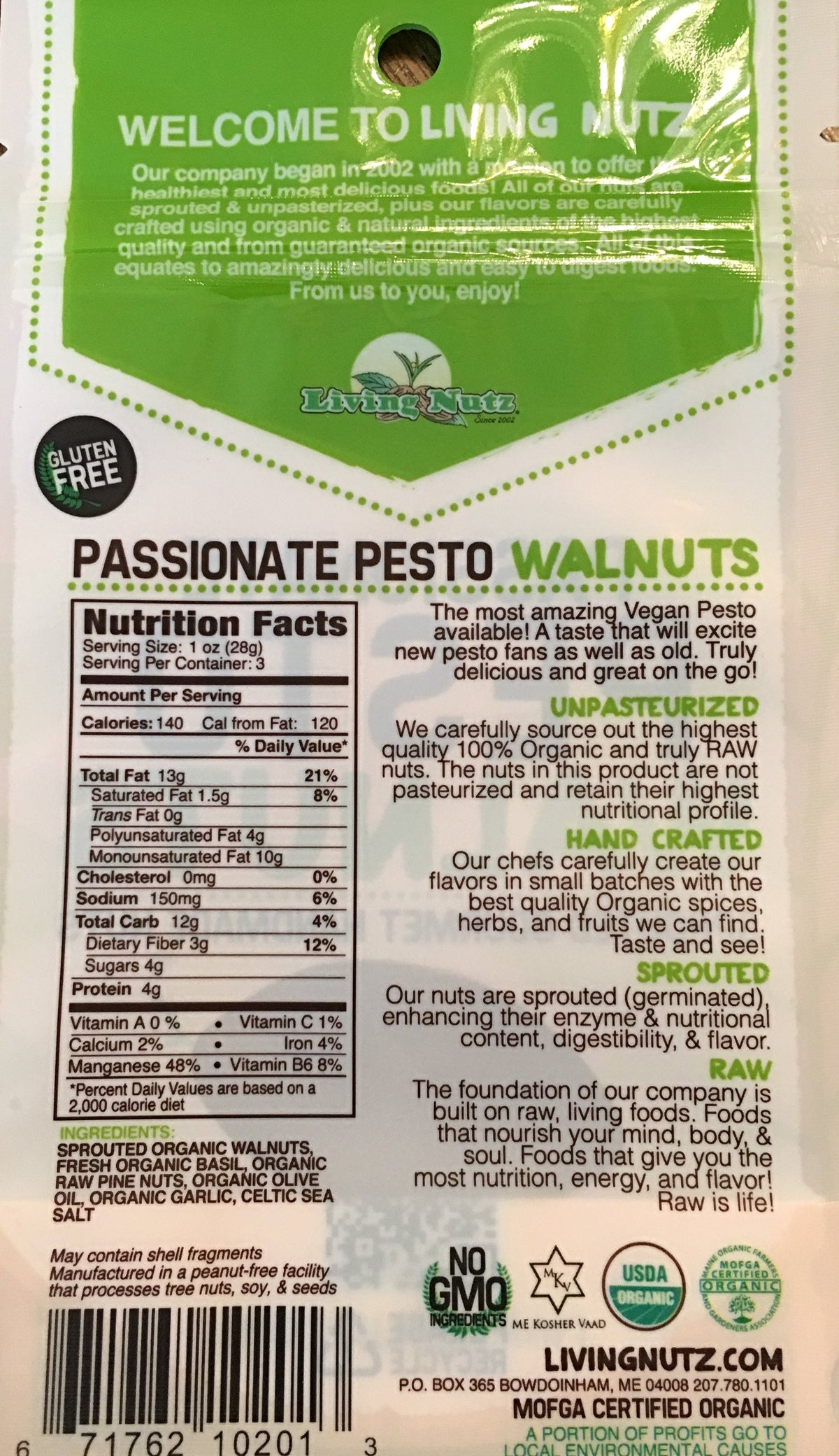 Sprouted nuts. Organic flavored raw walnuts &amp; pesto. Healthy nut snacks. Living nuts.