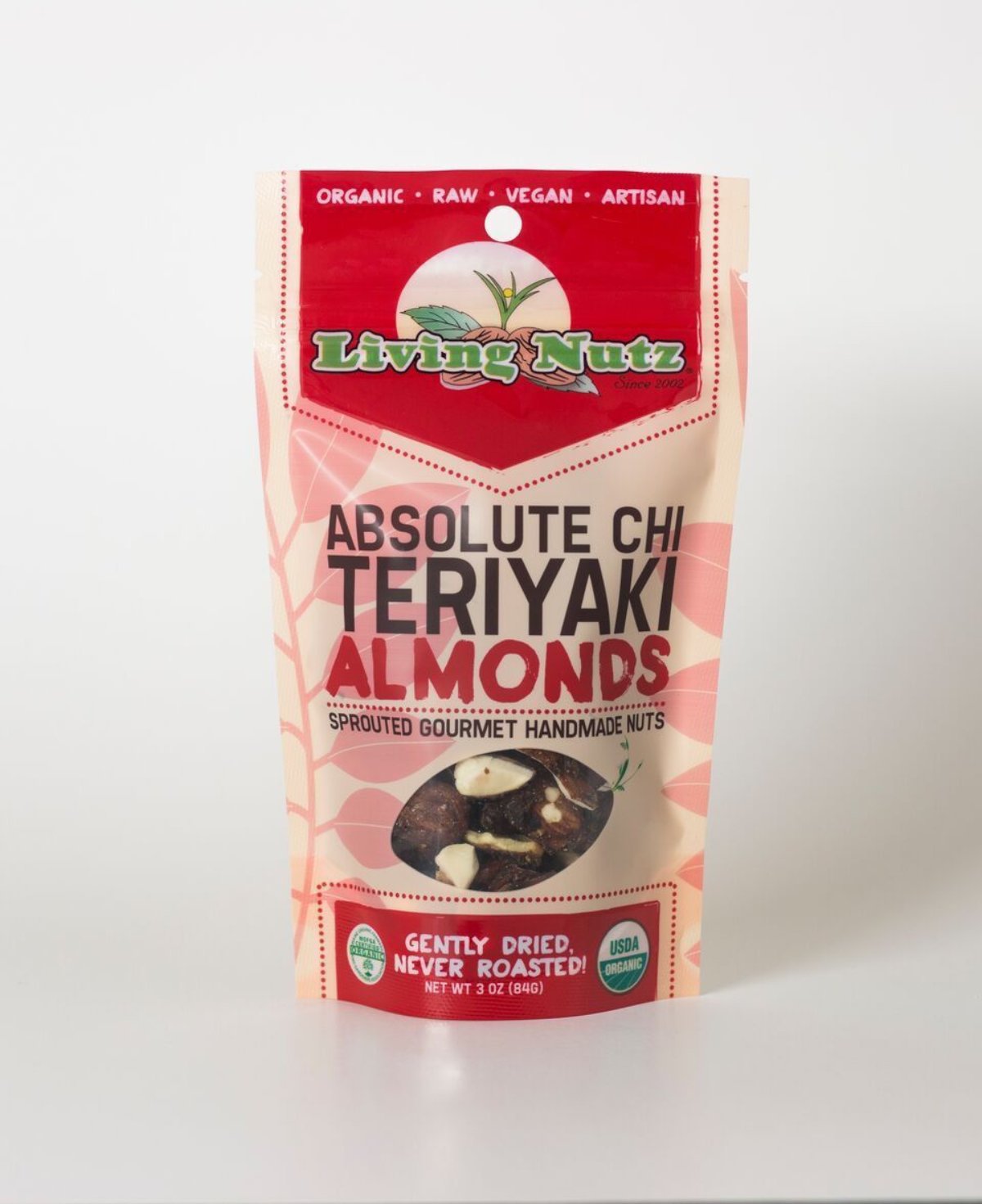 Organic raw sprouted nuts. Teriyaki flavored almonds. unpasteurized almonds
