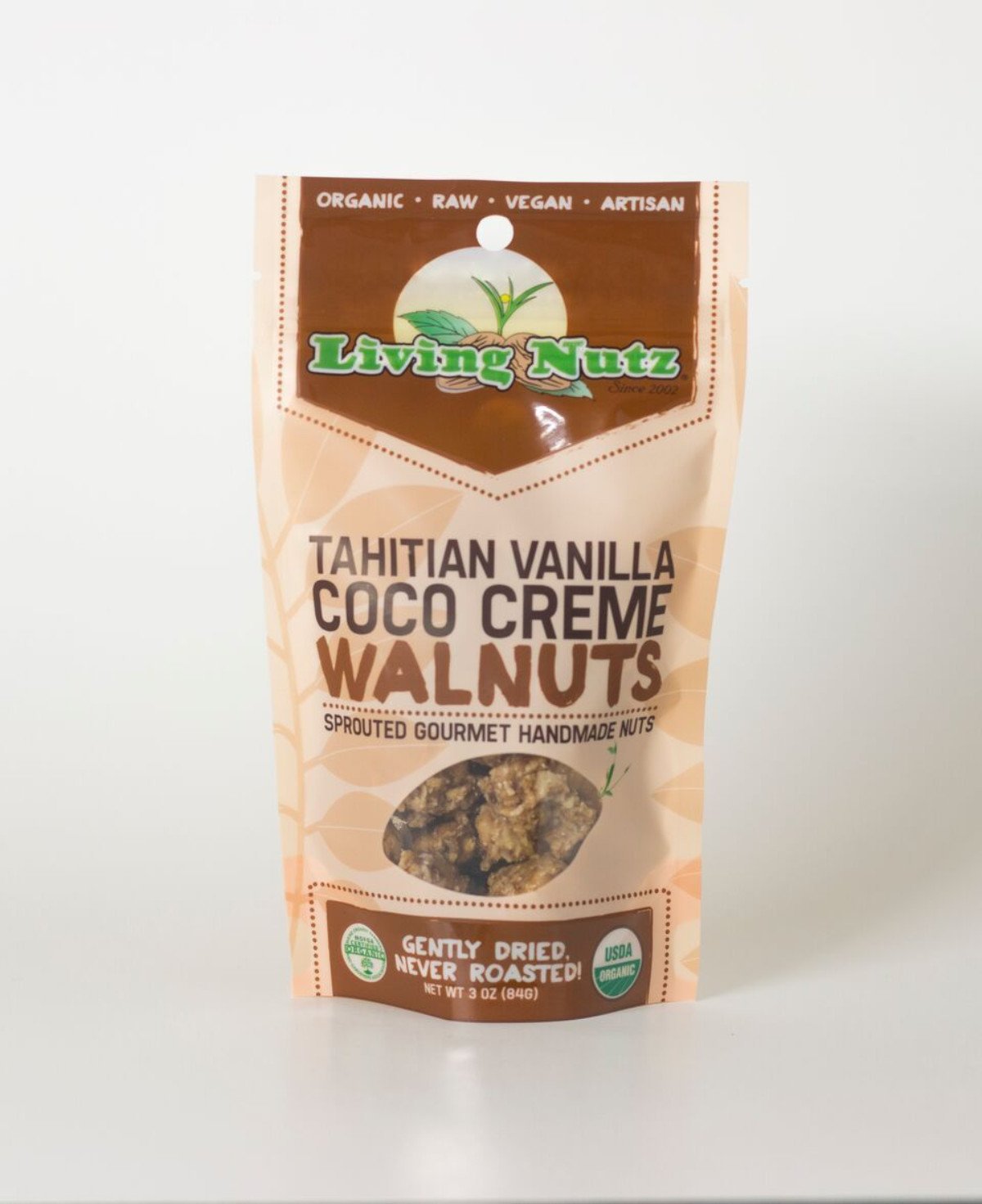 Organic raw sprouted nuts. Sprouted flavored raw walnuts with vanilla &amp; coconut. Organic healthy true snacking. Living Nutz