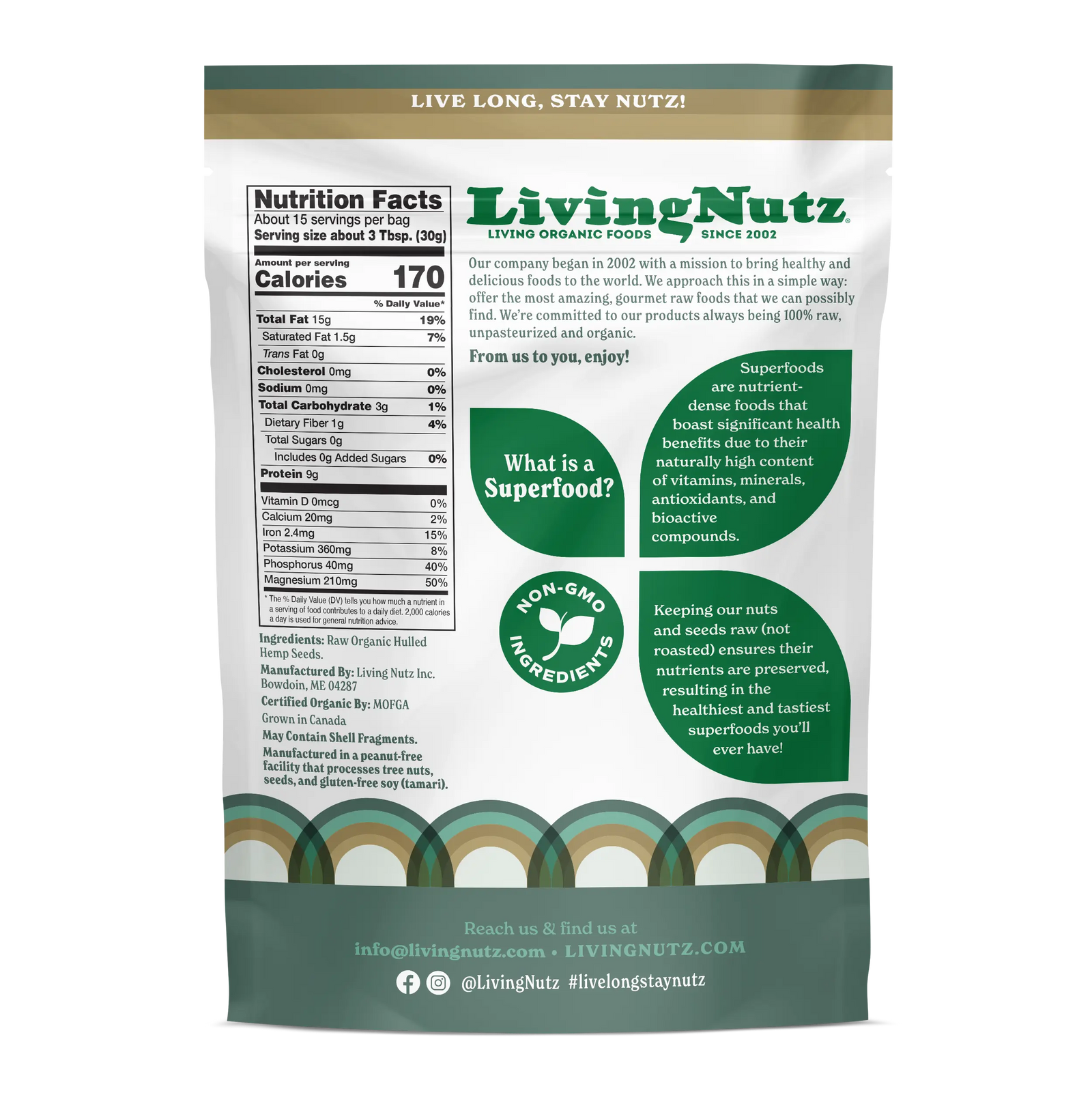 Living Nutz raw hemp seeds package on a white background