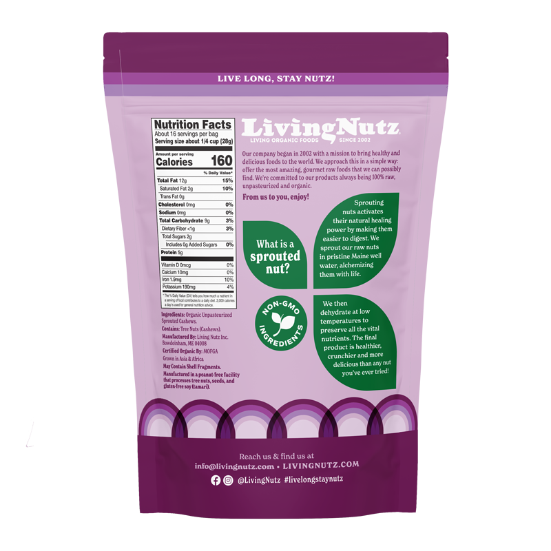 Sprouted cashews, organic cashews, organic nuts