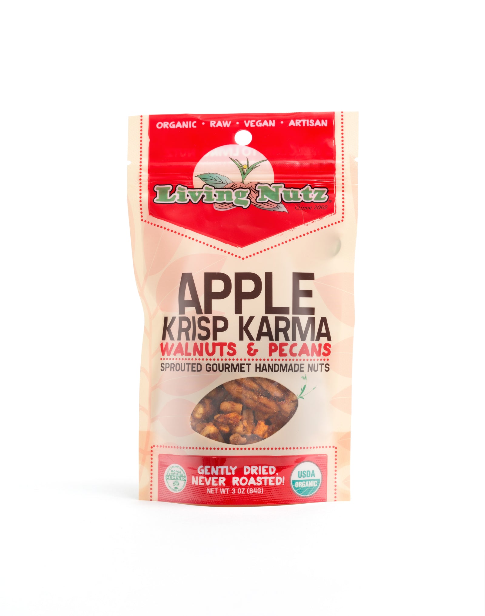 Organic raw sprouted nuts. Sprouted flavored raw walnuts with apple and spices. Organic snack