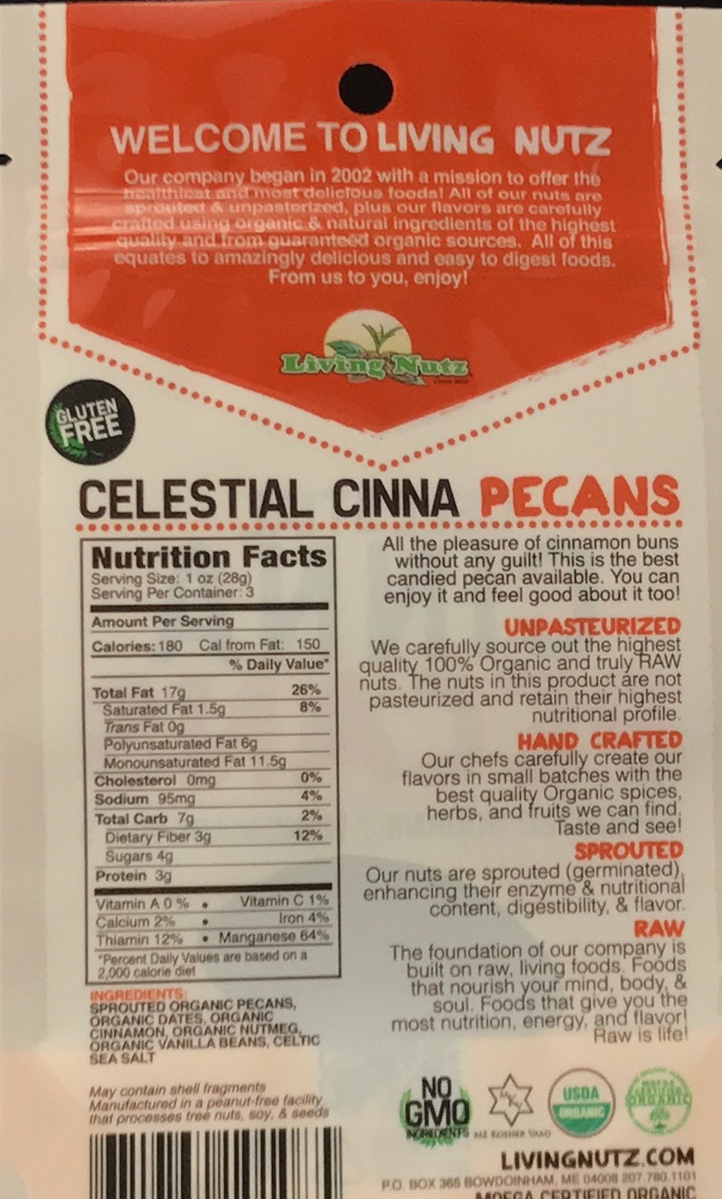 Organic raw sprouted nuts. Sprouted raw pecans.Tastes like cinnnamon roll