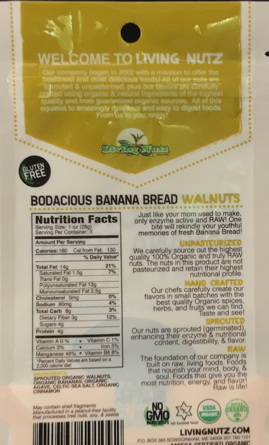 Organic raw sprouted nuts. Sprouted raw walnuts with bananna. Sweet organic treat