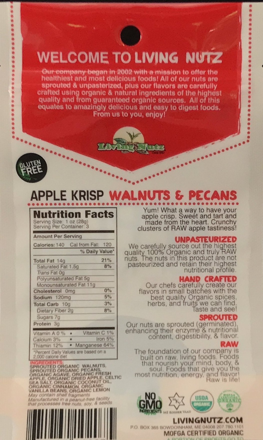 Organic raw sprouted nuts. Sprouted flavored raw walnuts with apple and spices. Organic snack