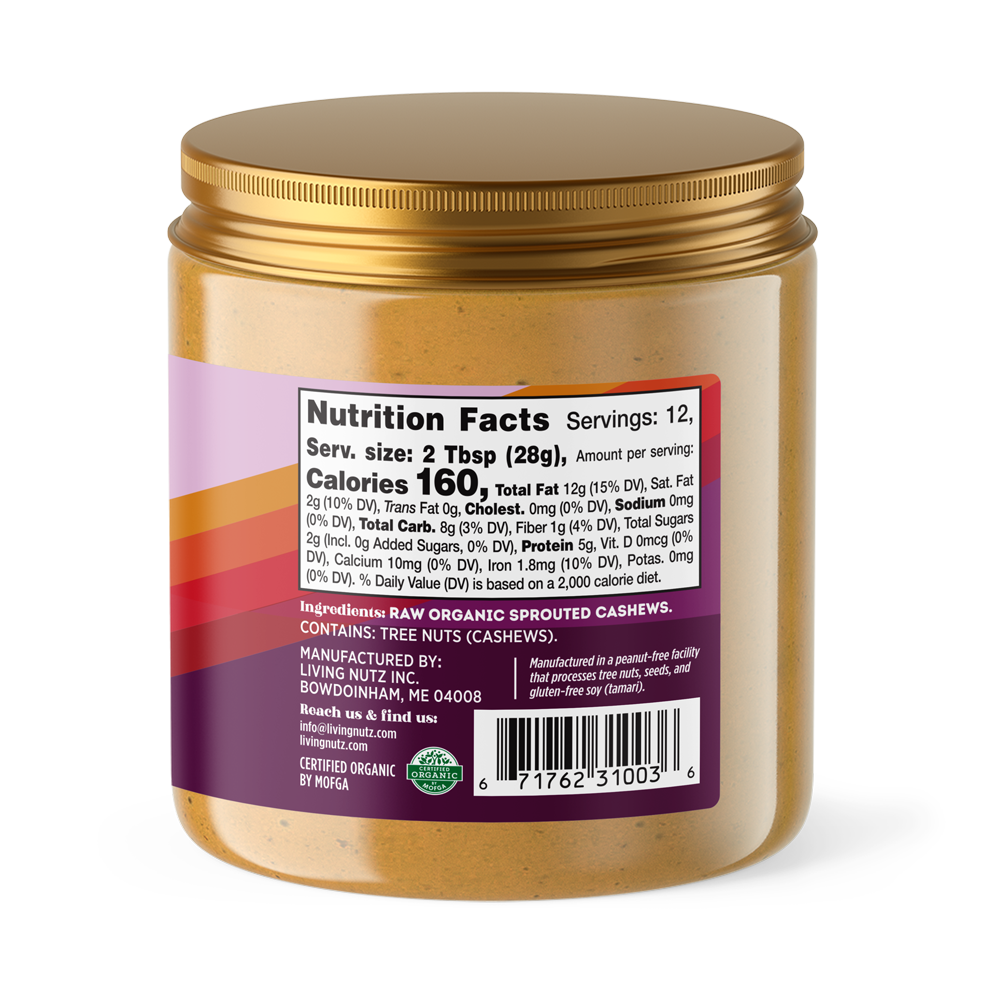Cashew nut butter, organic cashew nut butter, sprouted cashew butter