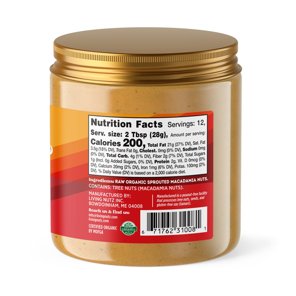 Nut Butter, Macadamia Nut Butter, Organic nut butter, sprouted Macadamia butter