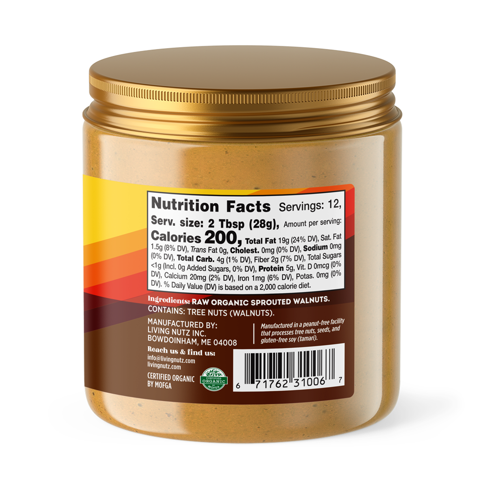 Walnut nut butter, organic walnut butter, sprouted walnut butter