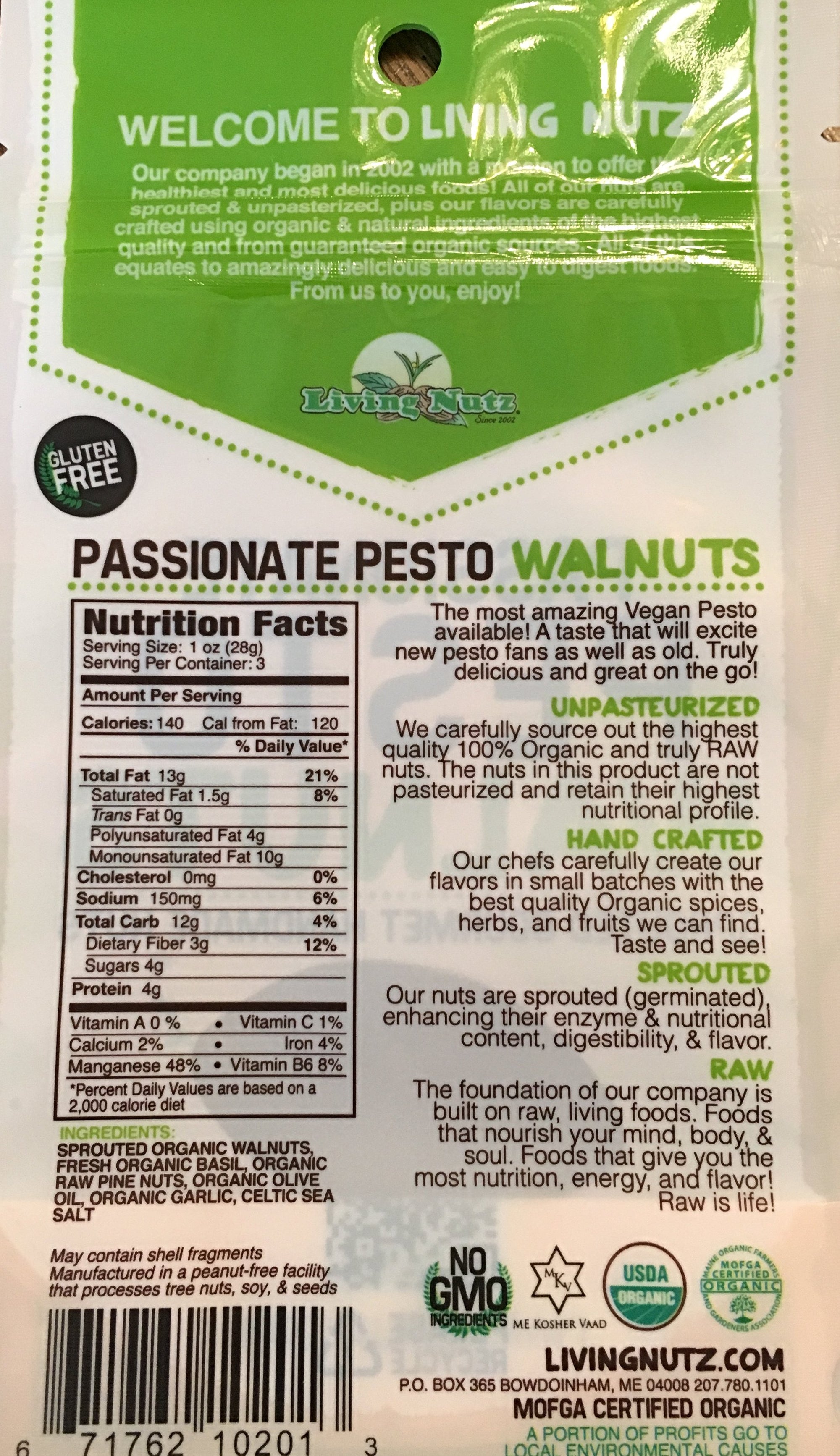 Organic raw sprouted nuts. Sprouted flavored raw walnuts & pesto. Organic nut snacks. Living nuts.