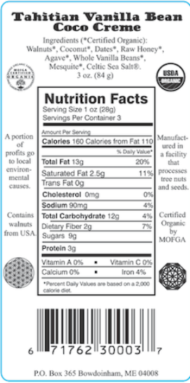 Organic Tahitian Vanilla Bean Coconut Creme Walnuts