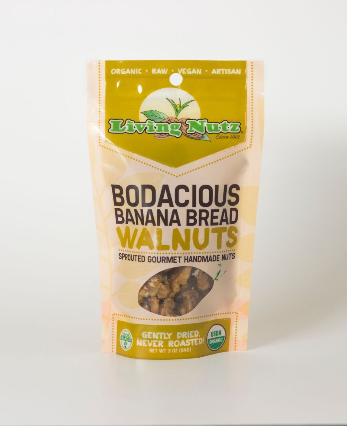 Organic raw sprouted nuts. Sprouted raw walnuts with bananna. Sweet organic treat