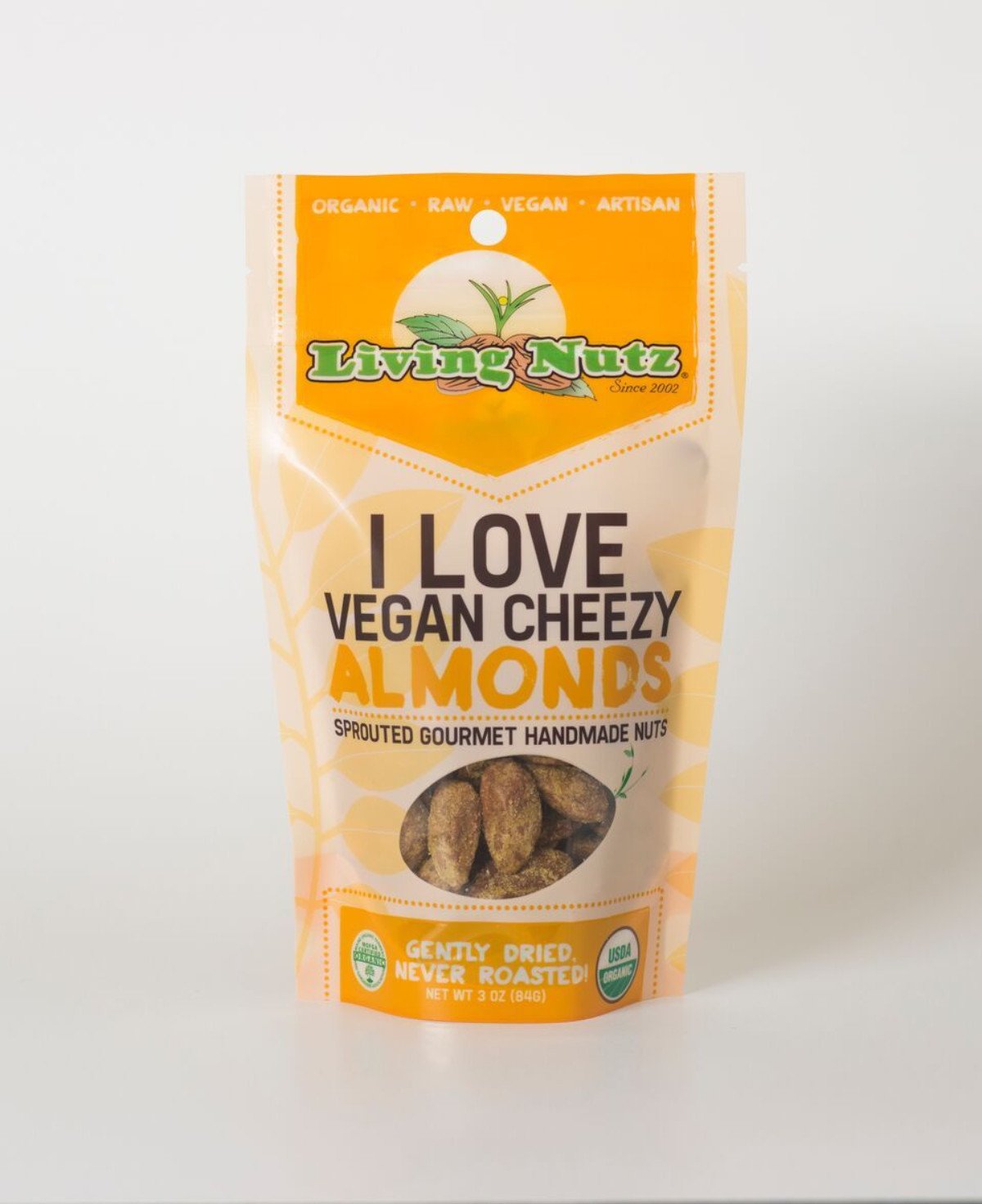Organic raw sprouted nuts. Sprouted raw & unpasteurized almonds vegan cheesy flavor. Living Nutz
