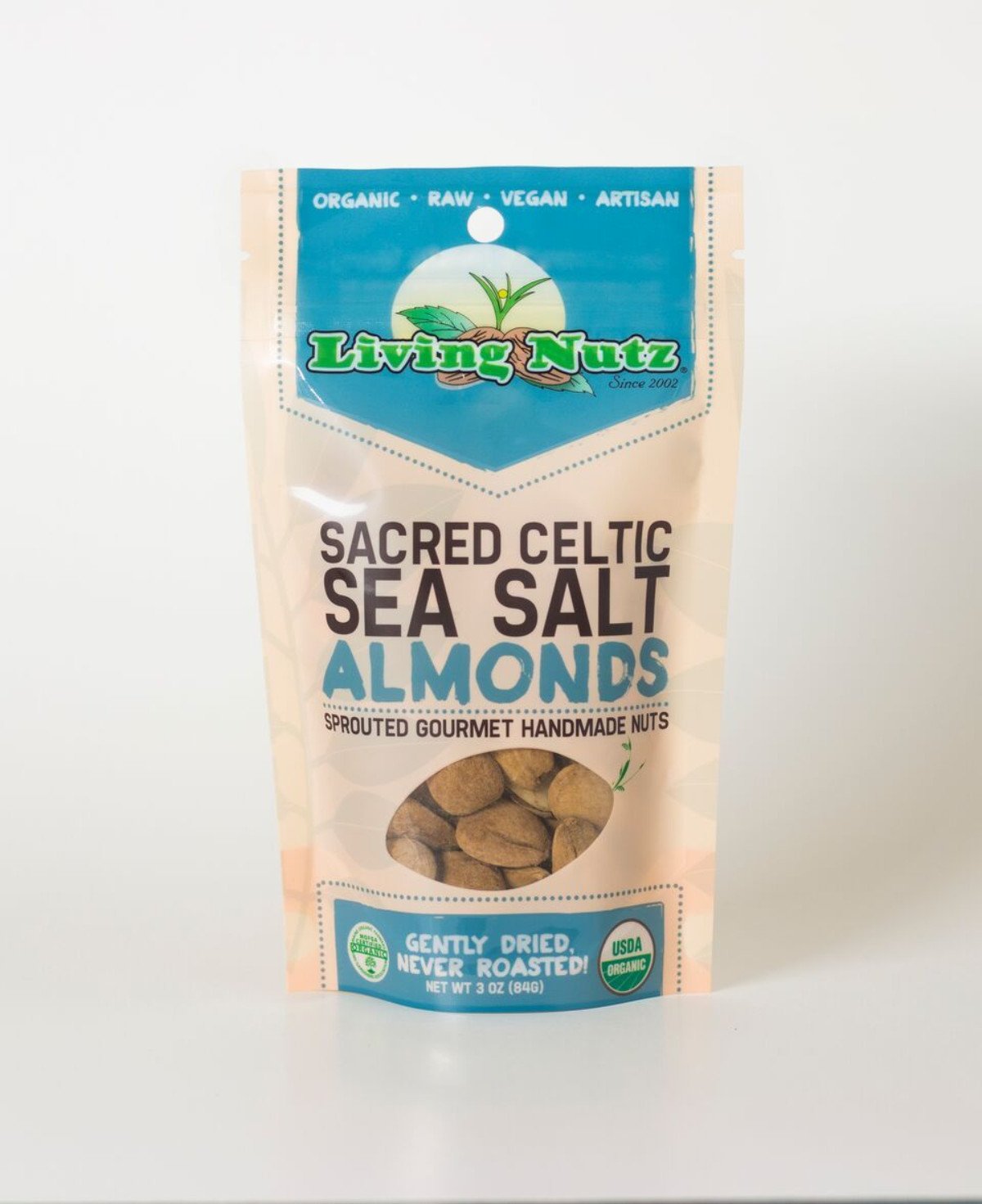 Organic raw sprouted nuts. Sprouted raw &amp; unpasteurized almonds with sea salt. Living Nutz organic snacks.